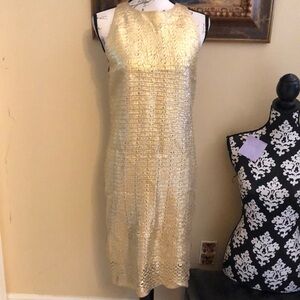 🌟Elie Tahari Gold Shiny gorgeous soft woven Lamé sleeveless sheath dress